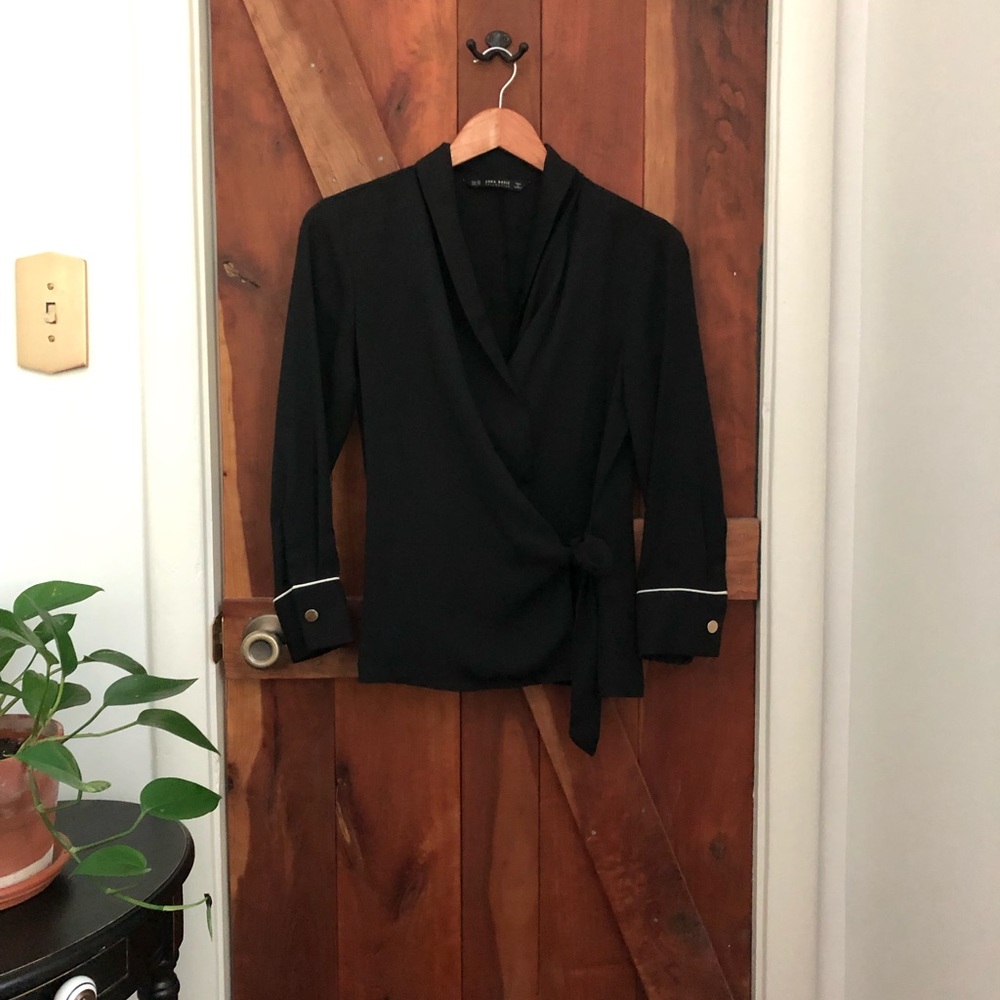 Sheer cross-front tie blouse